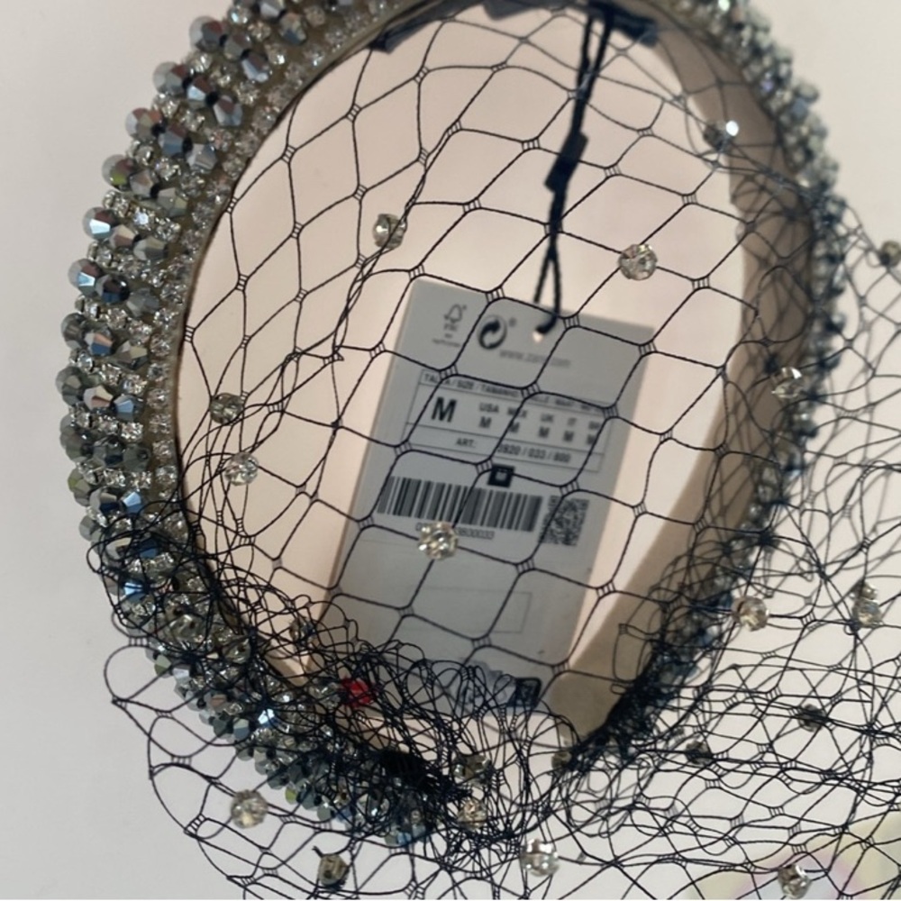 NWT Zara Rhinestones Mesh Veil Headband - Picture 9 of 10